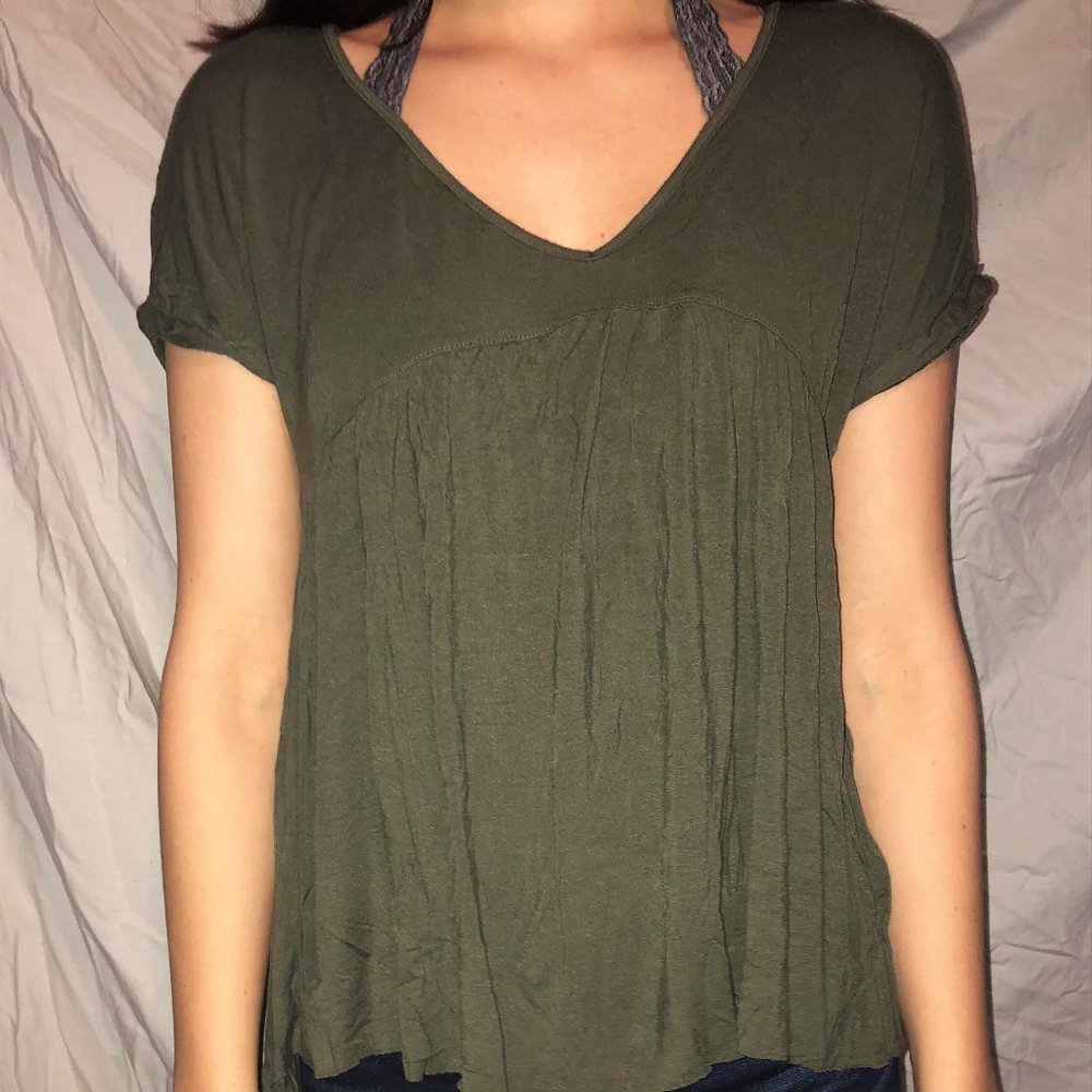 Women's Olive Green V-neck T-shirt
